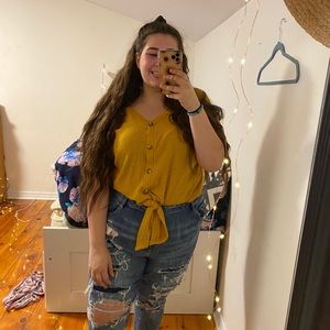 TORRID MUSTARD FRONT TIE TEE